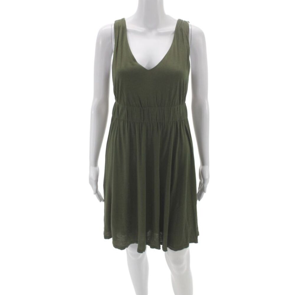 Theory Women Tank Dress Green V-Neck Rayon Short Casual Size M